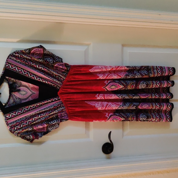 New Directions Women's Short Sleeve Pink Black Dress Small - Picture 1 of 3